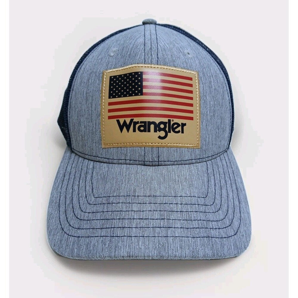 WRANGLER USA Flag Snapback Adjustable Blue Trucker Baseball Hat Cap Mesh